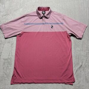 FootJoy Lisle Pinstripe Golf Polo Shirt Mens L‎ Cape Pink Blue White Performance